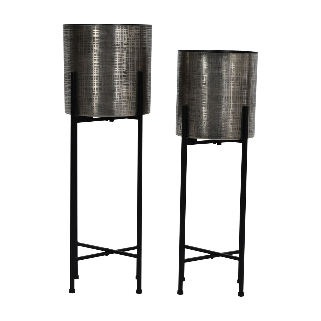 Etched Iron Floor Standing Planter – Nickel