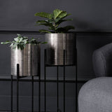 Etched Iron Floor Standing Planter – Nickel