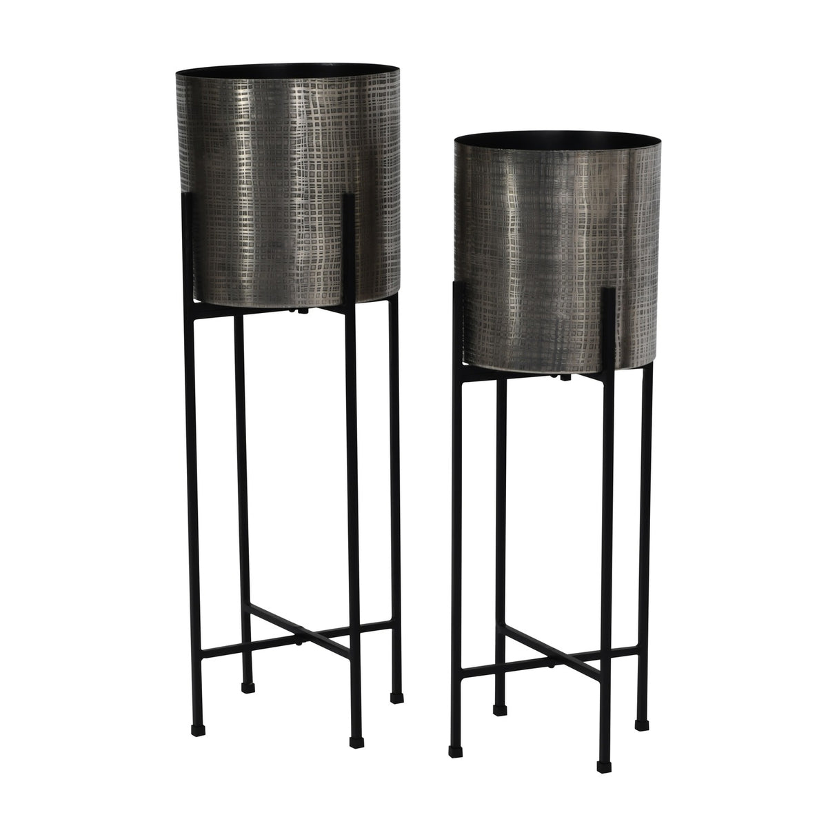 Etched Iron Floor Standing Planter – Nickel