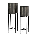 Etched Iron Floor Standing Planter – Nickel