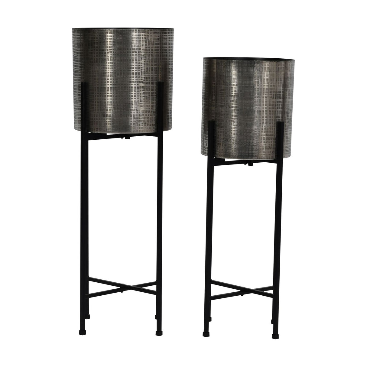 Etched Iron Floor Standing Planter – Nickel