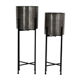 Etched Iron Floor Standing Planter – Nickel