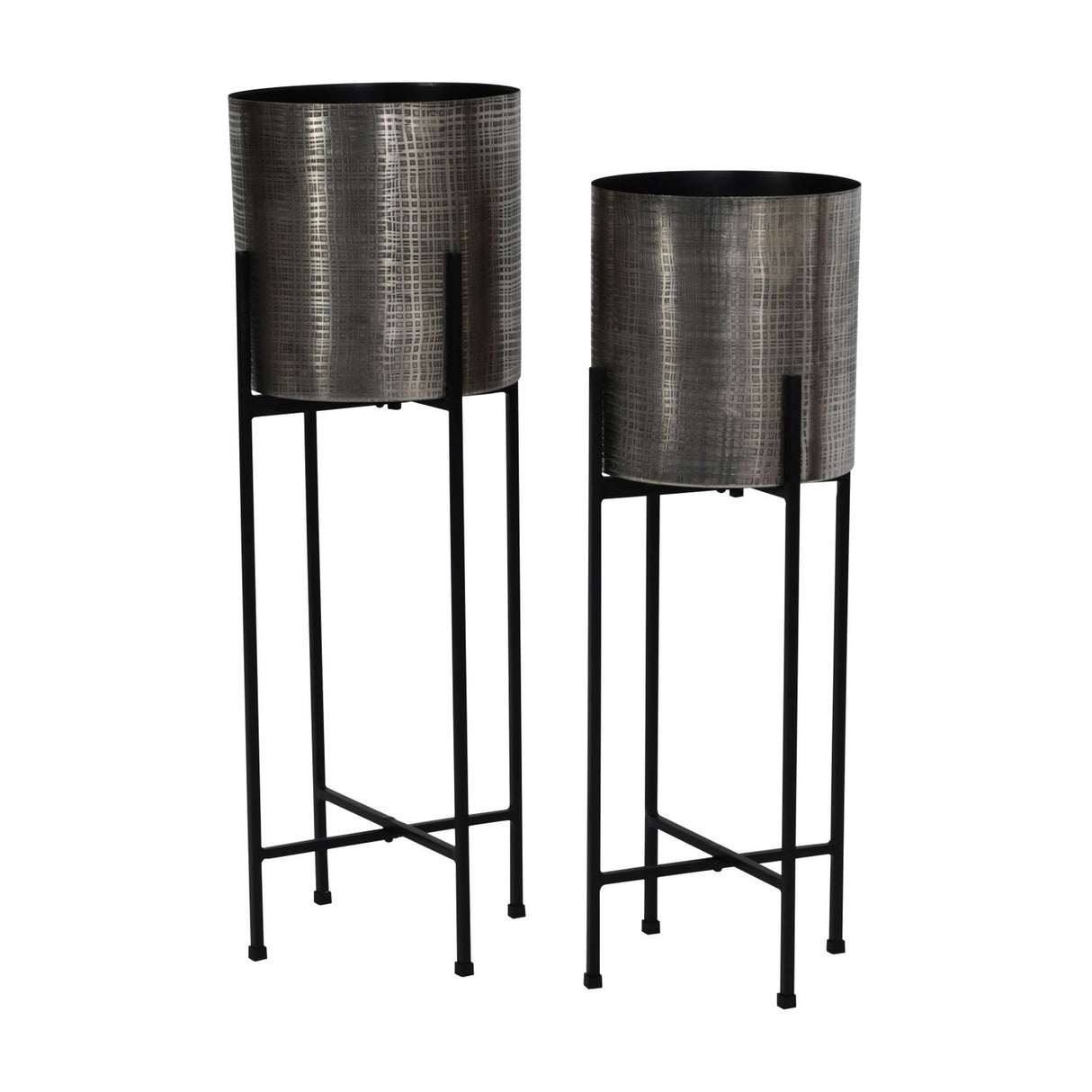 Etched Iron Floor Standing Planter – Nickel