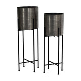Etched Iron Floor Standing Planter – Nickel