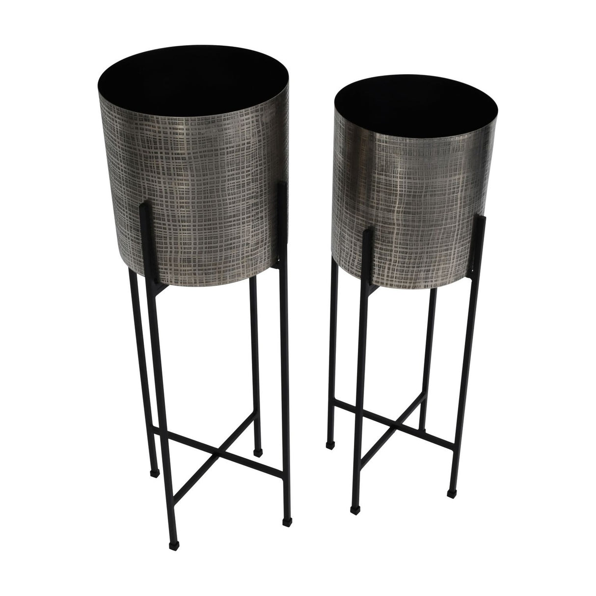 Etched Iron Floor Standing Planter – Nickel
