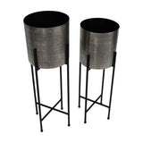 Etched Iron Floor Standing Planter – Nickel