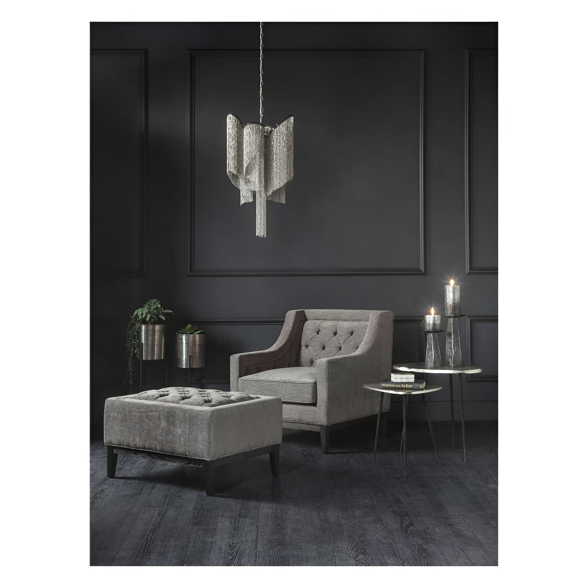 Theodore Buttoned Stool - Warm Grey