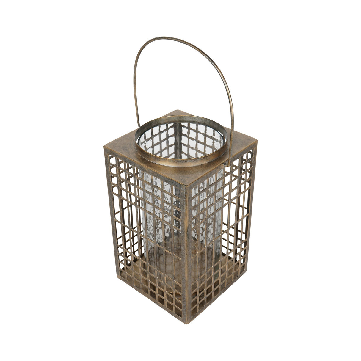 Barossa Fretwork Square Lantern 33cm - Aged Gold With Glass Flute