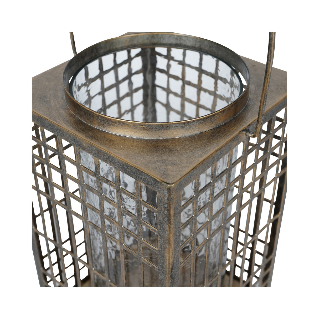 Barossa Fretwork Square Lantern 33cm - Aged Gold With Glass Flute