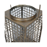 Barossa Fretwork Square Lantern 33cm - Aged Gold With Glass Flute