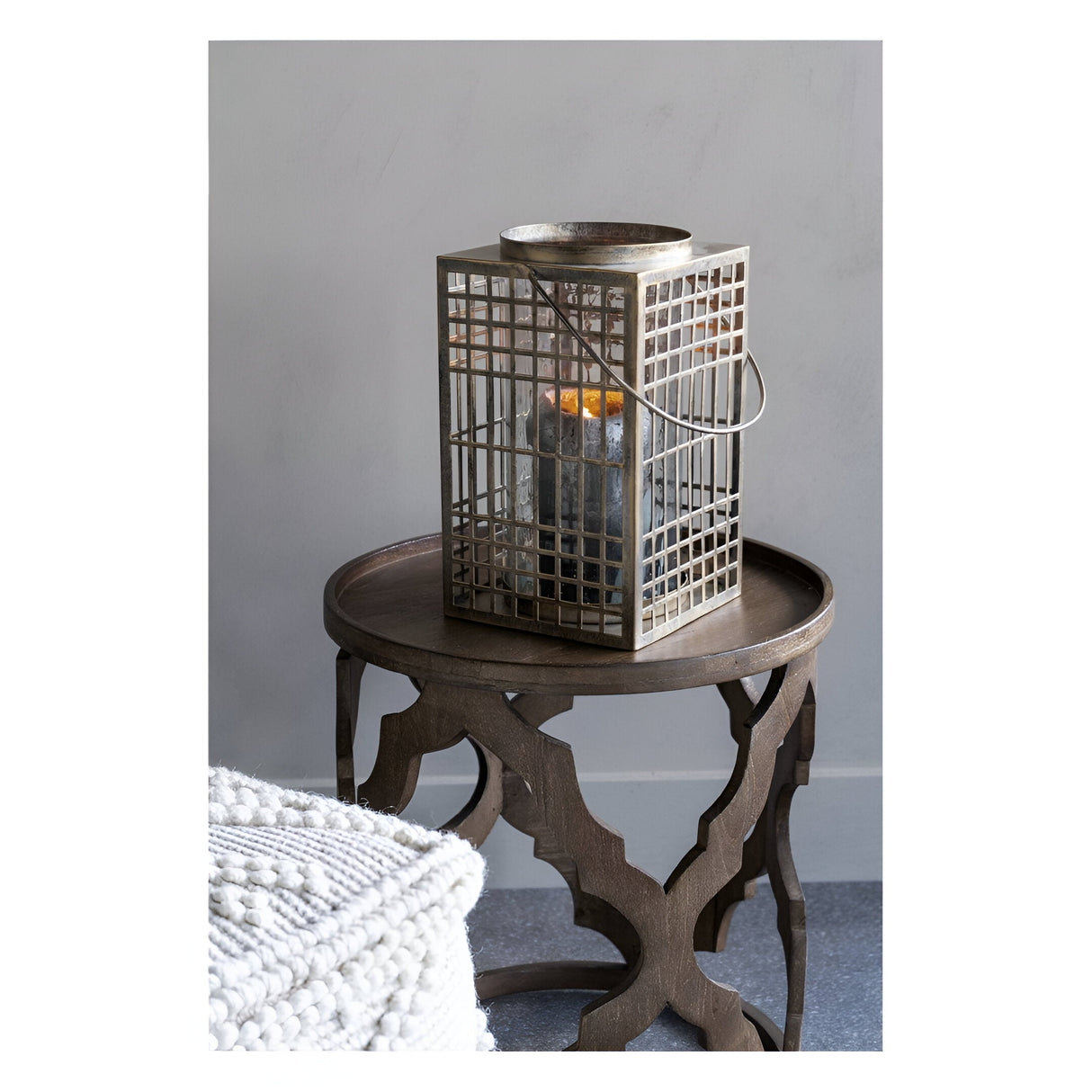Barossa Fretwork Square Lantern 33cm - Aged Gold With Glass Flute