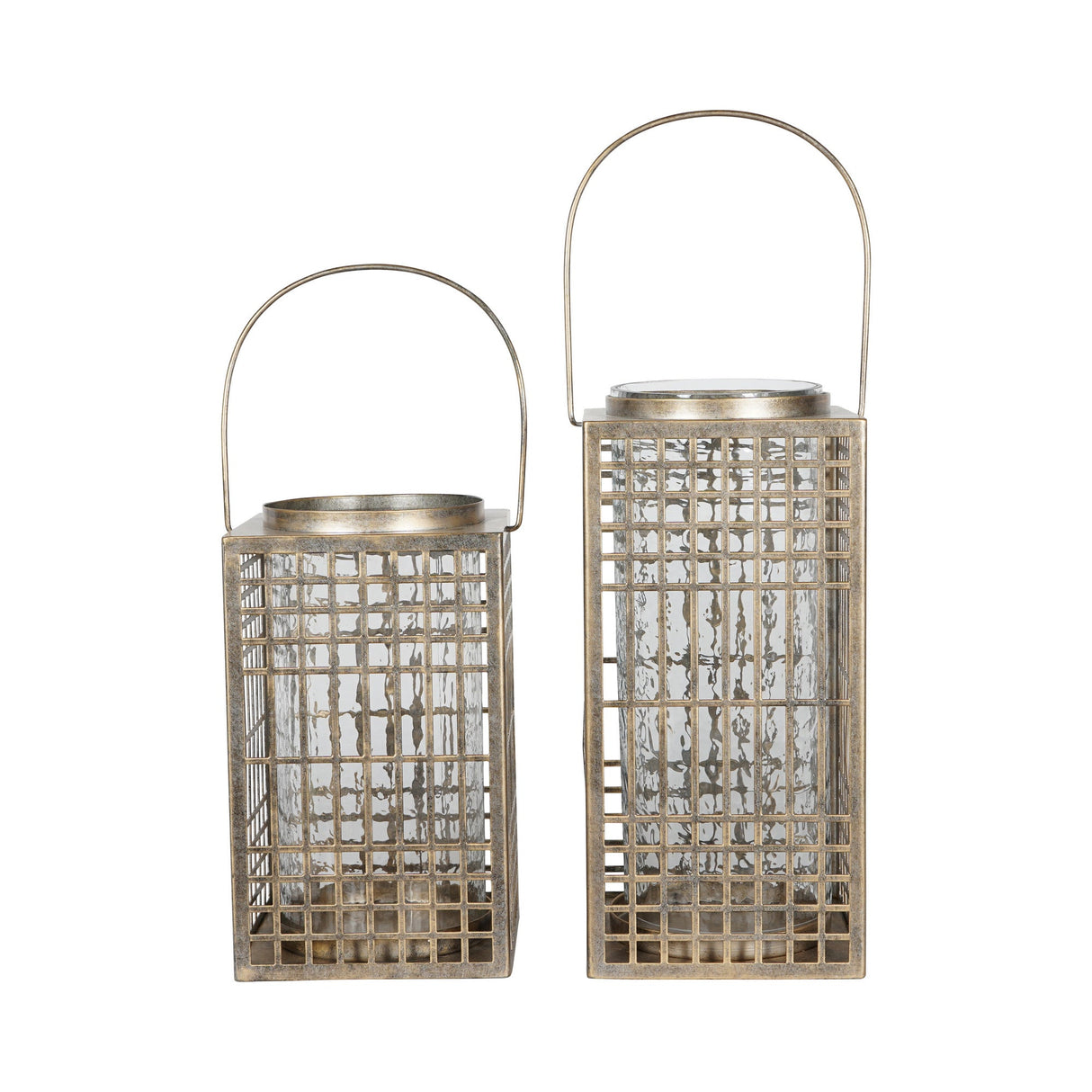 Barossa Fretwork Square Lantern 33cm - Aged Gold With Glass Flute