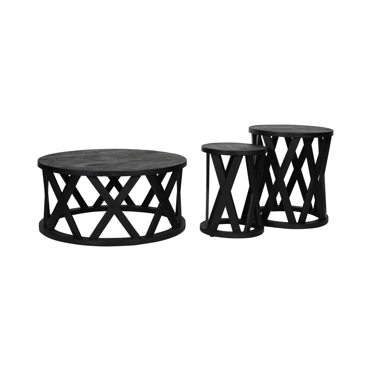 Cali Solid Wooden Set of 2 Nesting Side Tables - Black