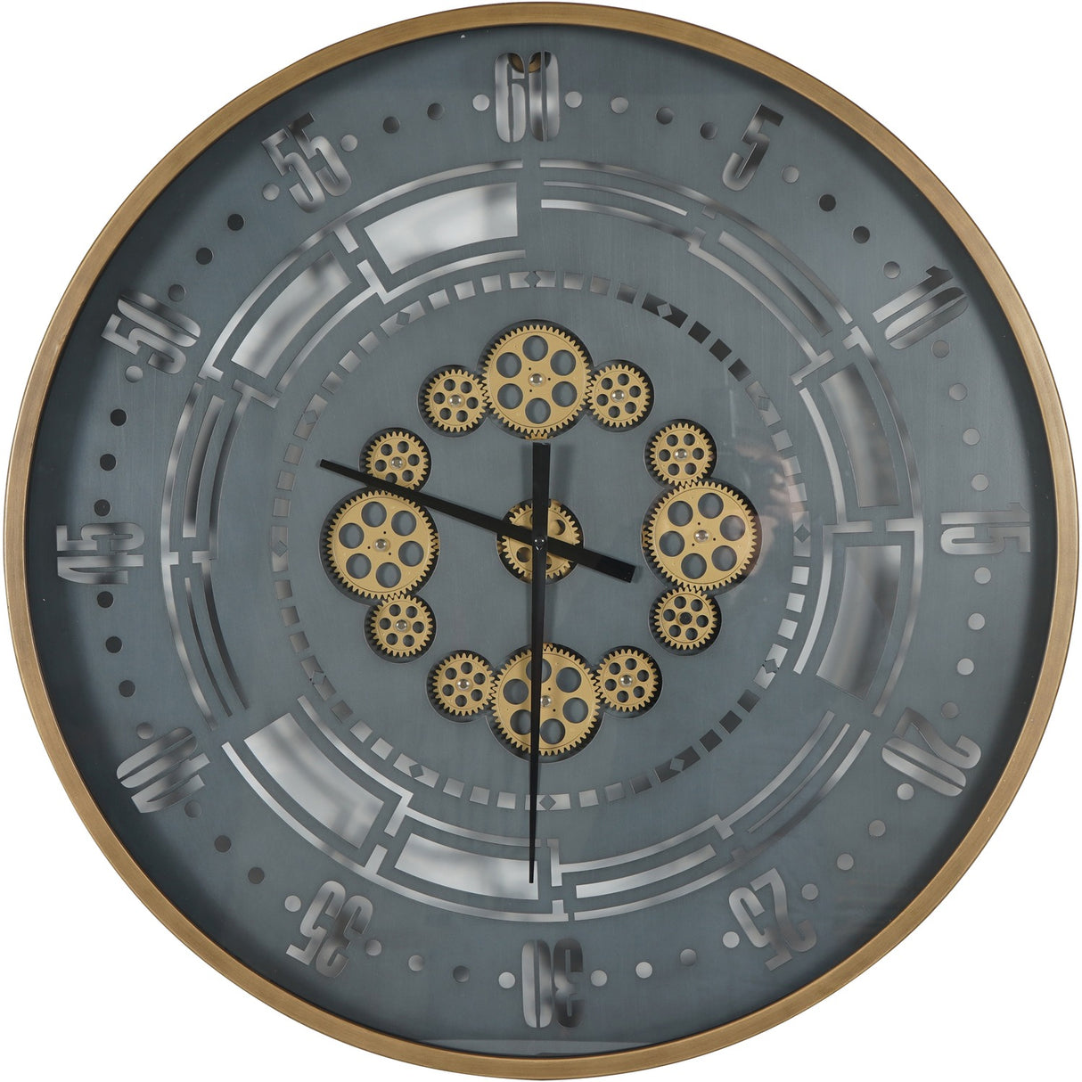 Round Moving Gears Industrial Wall Clock – Gold and Grey