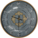 Round Moving Gears Industrial Wall Clock – Gold and Grey