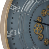 Round Moving Gears Industrial Wall Clock – Gold and Grey