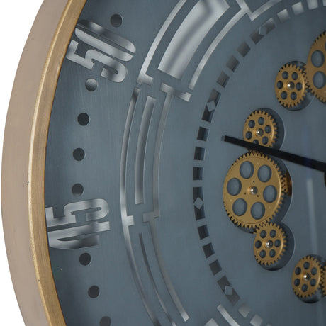 Round Moving Gears Industrial Wall Clock – Gold and Grey