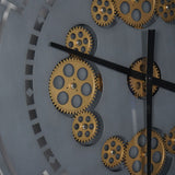 Round Moving Gears Industrial Wall Clock – Gold and Grey