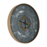 Round Moving Gears Industrial Wall Clock – Gold and Grey