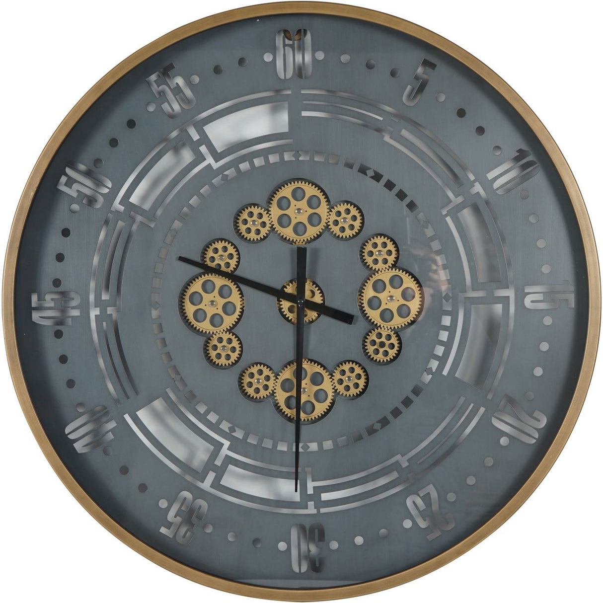 Round Moving Gears Industrial Wall Clock – Gold and Grey