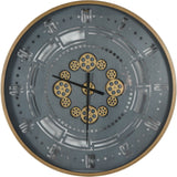 Round Moving Gears Industrial Wall Clock – Gold and Grey