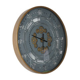 Round Moving Gears Industrial Wall Clock – Gold and Grey