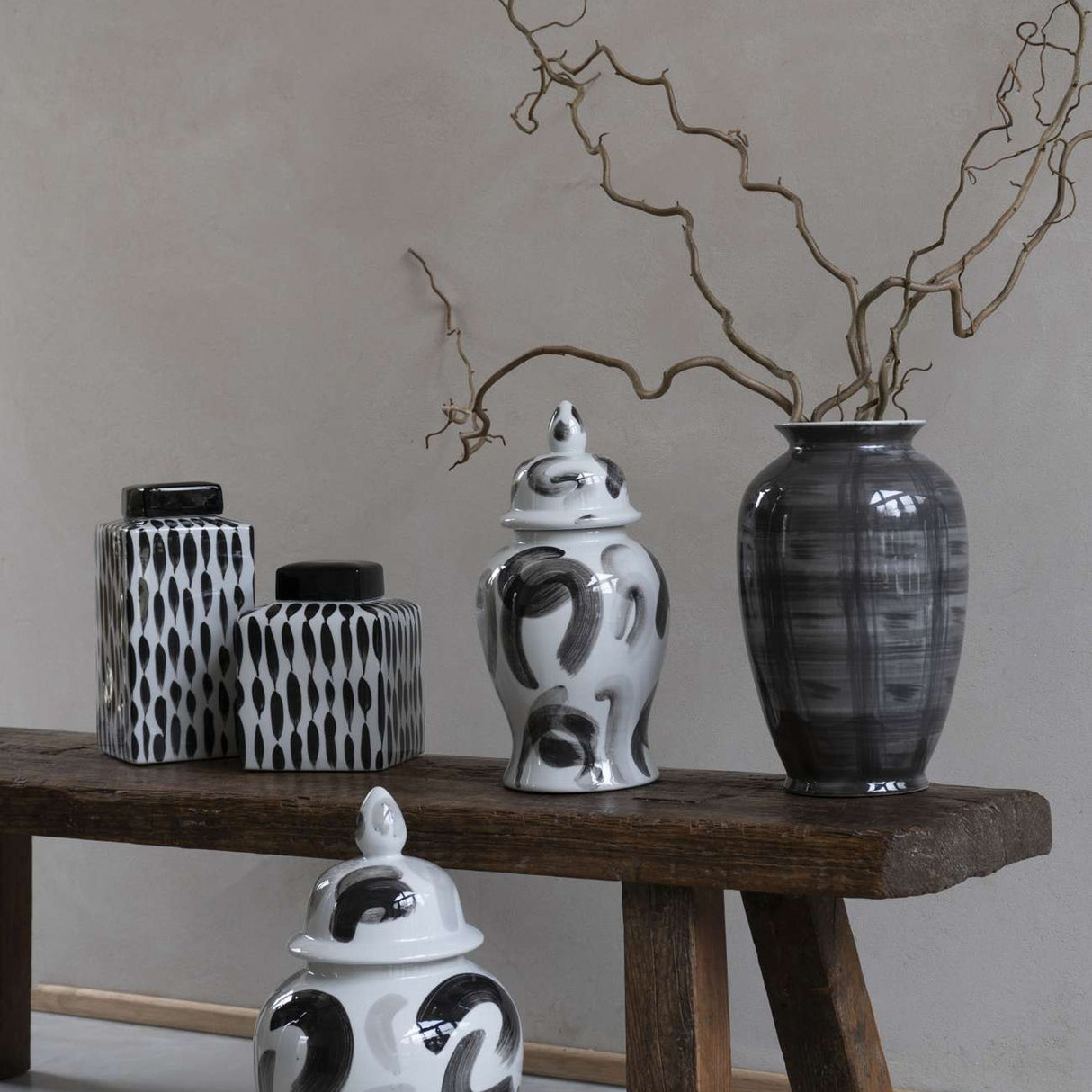 Glazed Porcelain Brushstroke Ginger Jar Vase