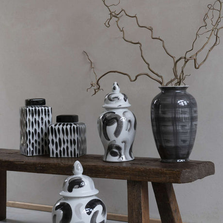 Glazed Porcelain Brushstroke Ginger Jar Vase