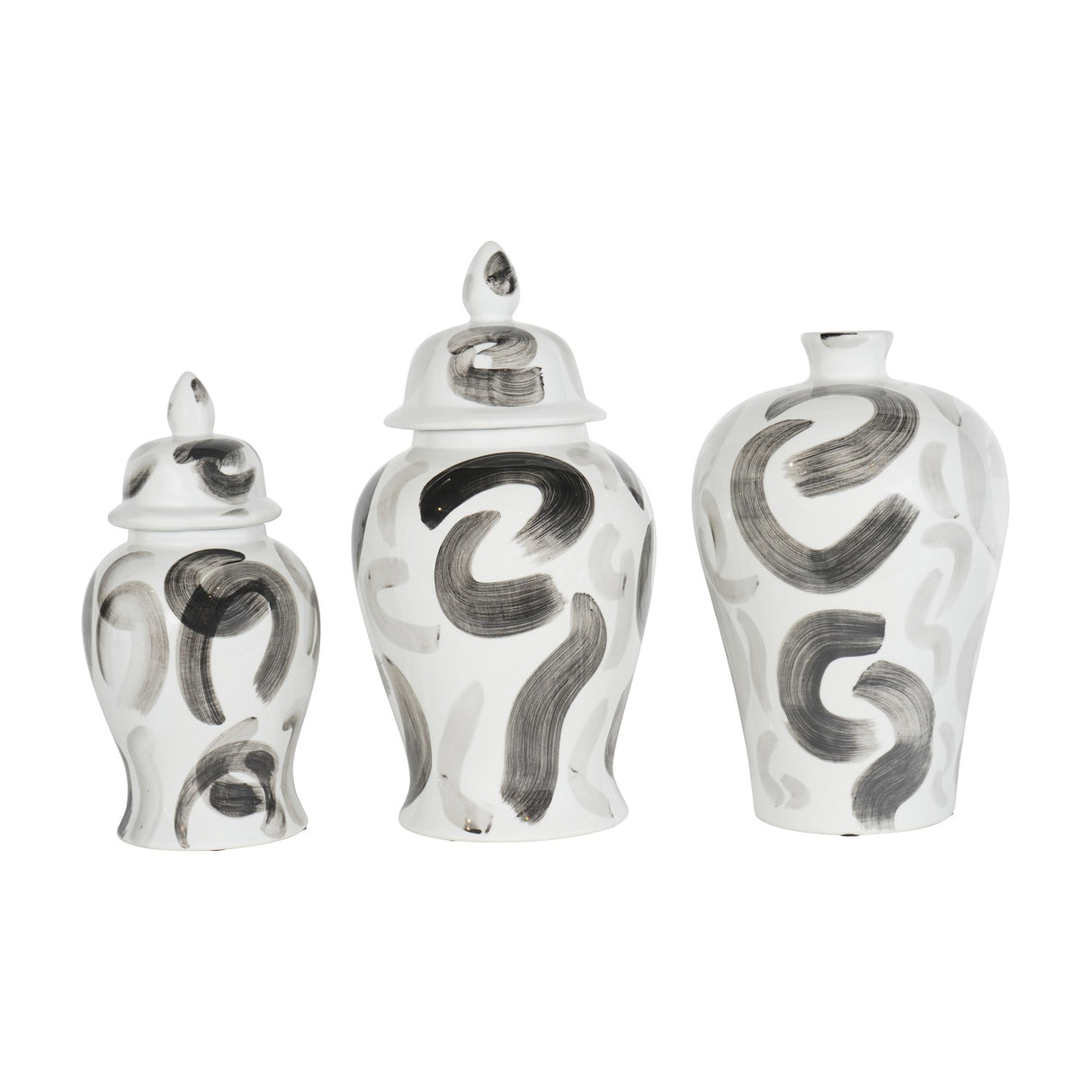 Glazed Porcelain Brushstroke Ginger Jar Vase