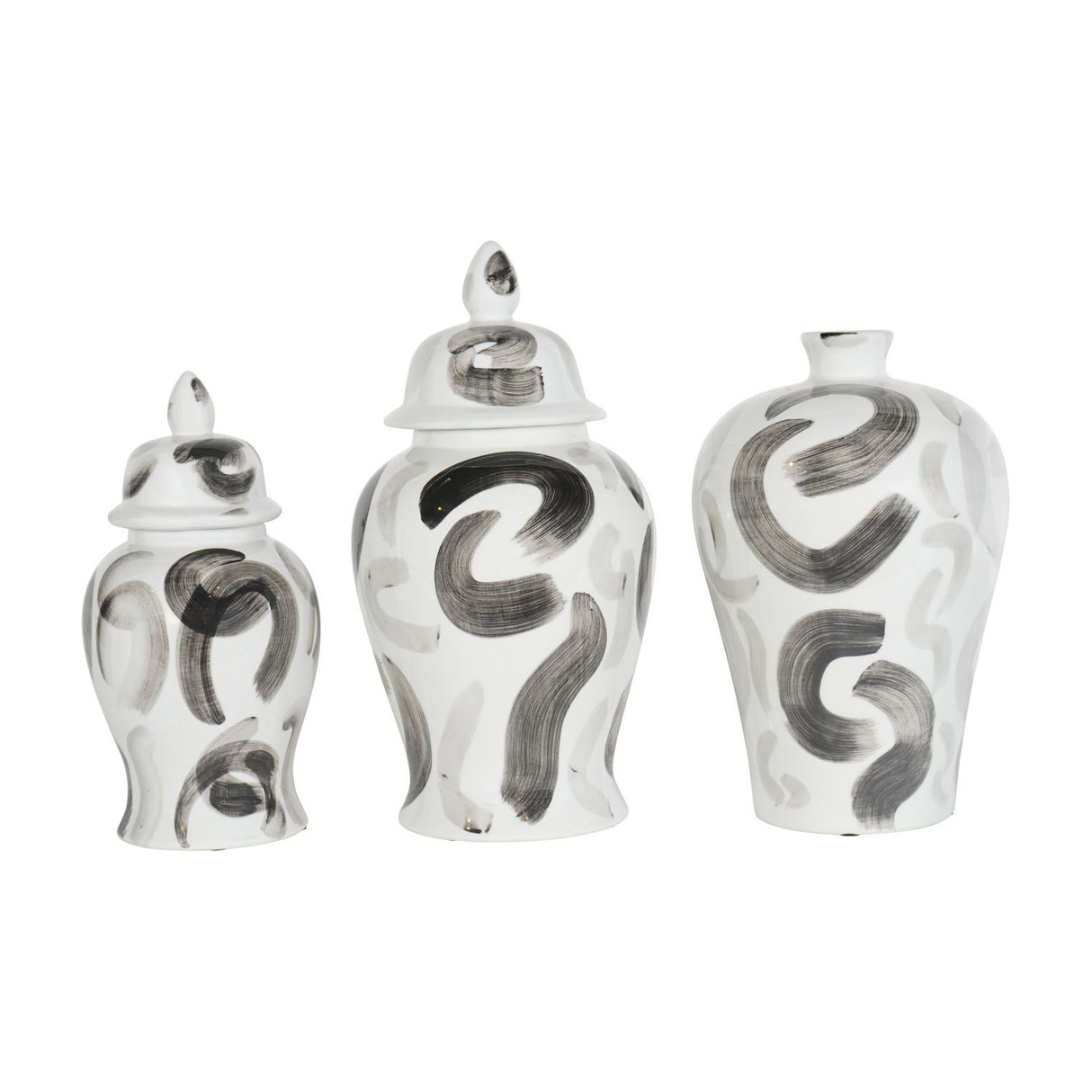 Glazed Porcelain Brushstroke Ginger Jar Vase