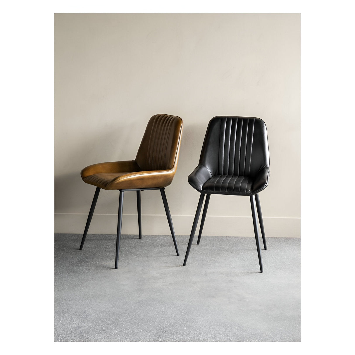 Pair of Pembroke Leather Dining Chairs - Dark Grey