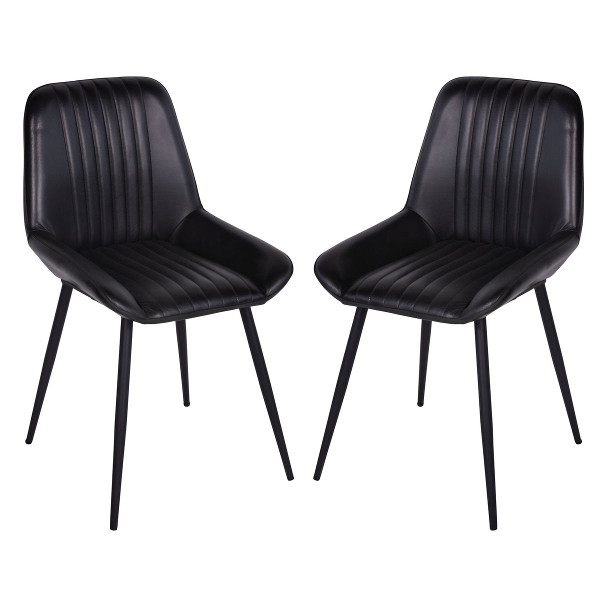 Pair of Pembroke Leather Dining Chairs - Dark Grey