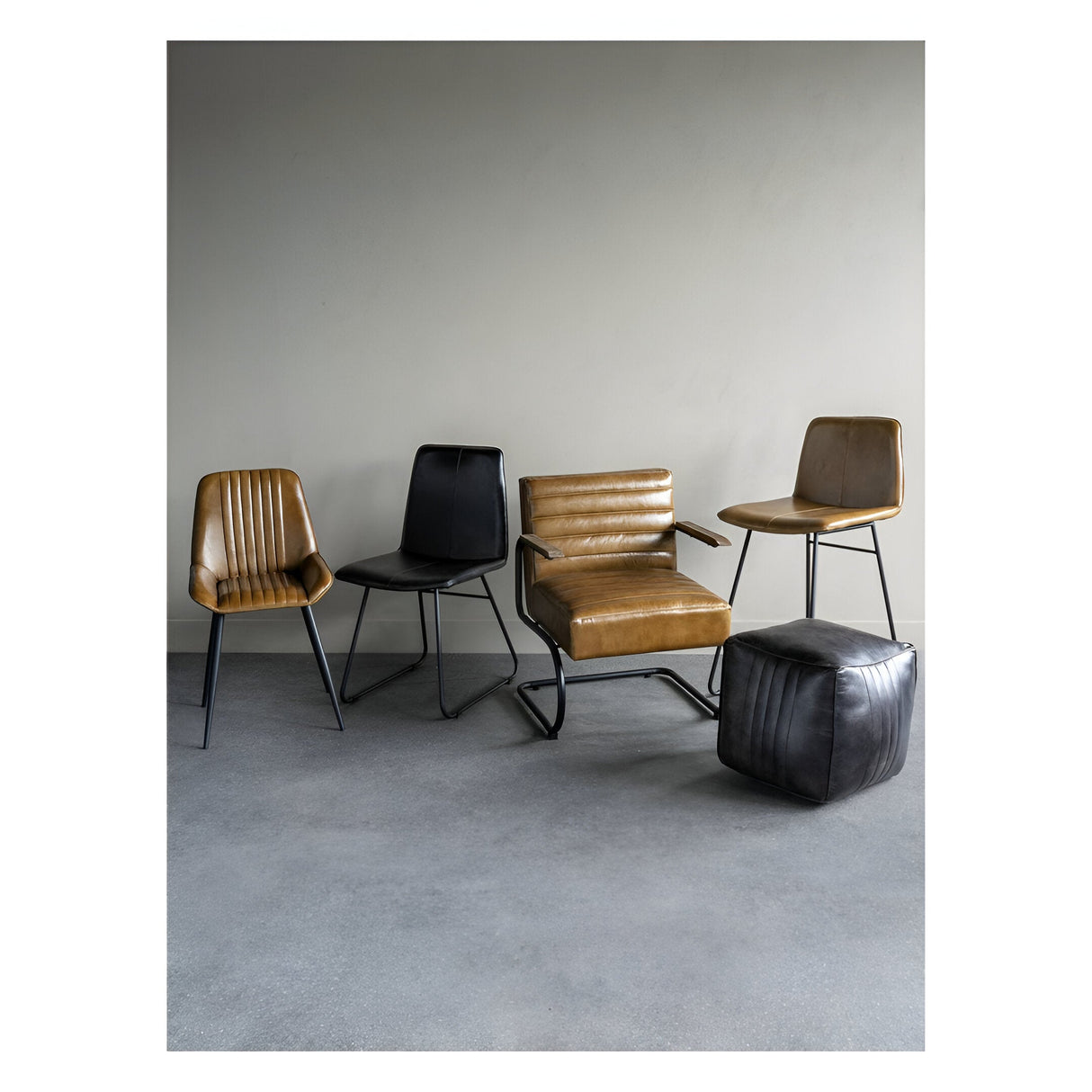 Pair of Robinson Leather Dining Chairs - Dark Grey