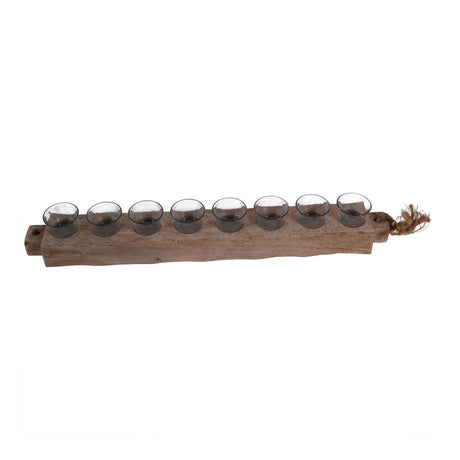 Vintage 8 Light Wooden Tealight Holder - Brown
