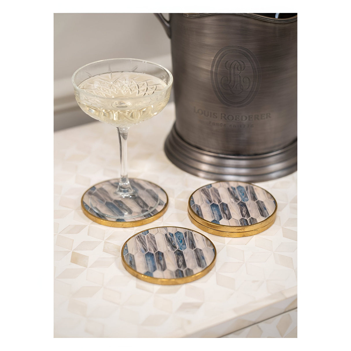 Mosaic Style Set of 4 Coasters - Blue & Grey