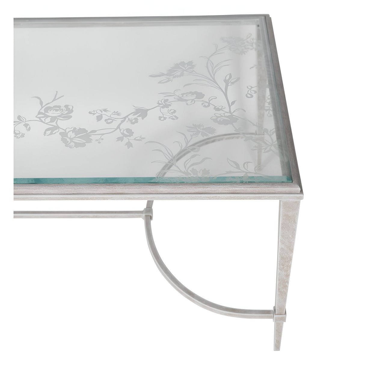 Laura Ashley Aria Etched Glass & Iron Coffee Table - Distressed White