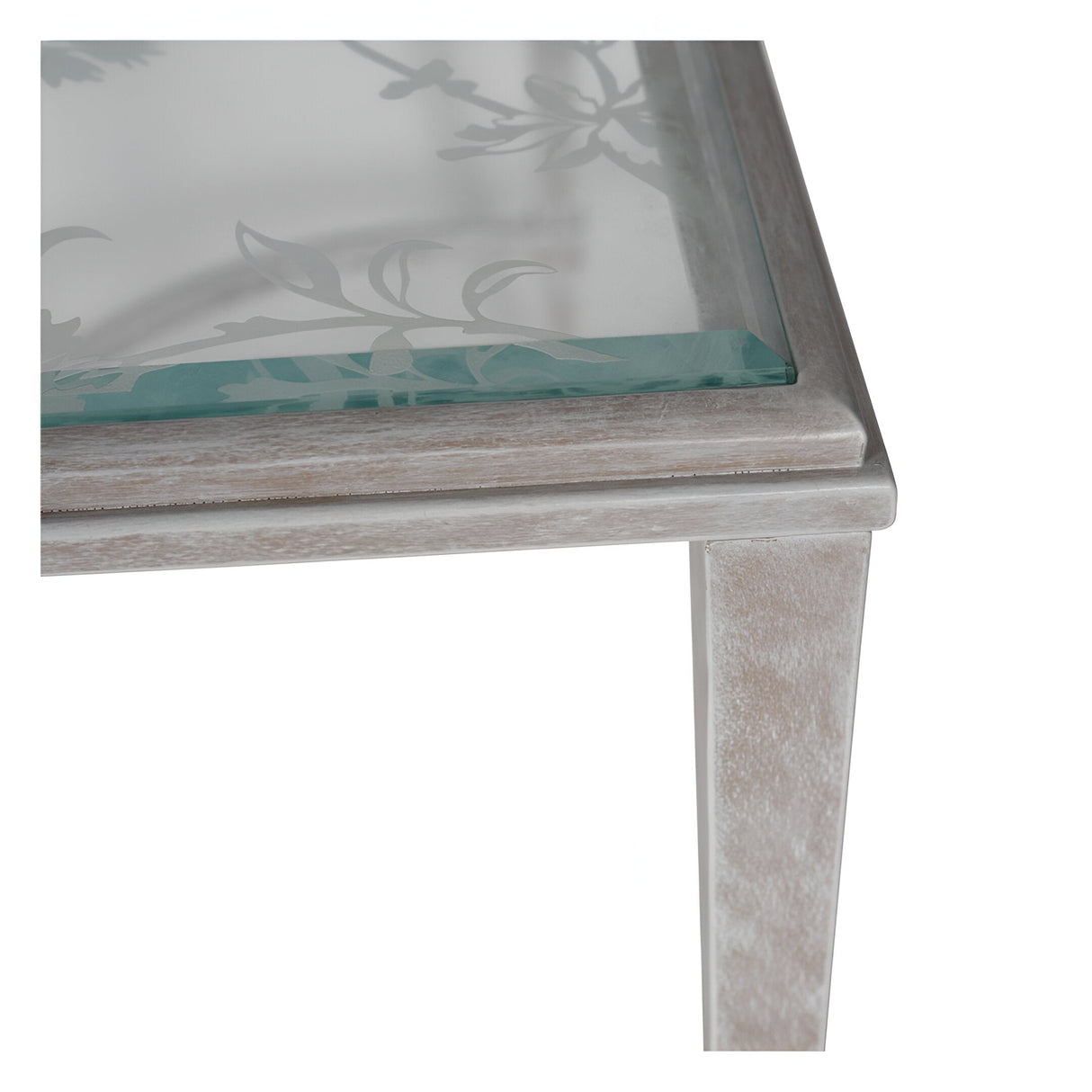 Laura Ashley Aria Etched Glass & Iron Coffee Table - Distressed White