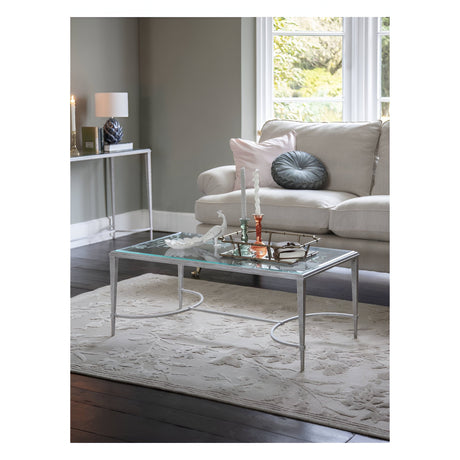 Laura Ashley Aria Etched Glass & Iron Coffee Table - Distressed White