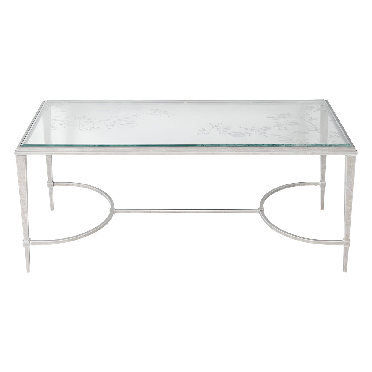 Laura Ashley Aria Etched Glass & Iron Coffee Table - Distressed White