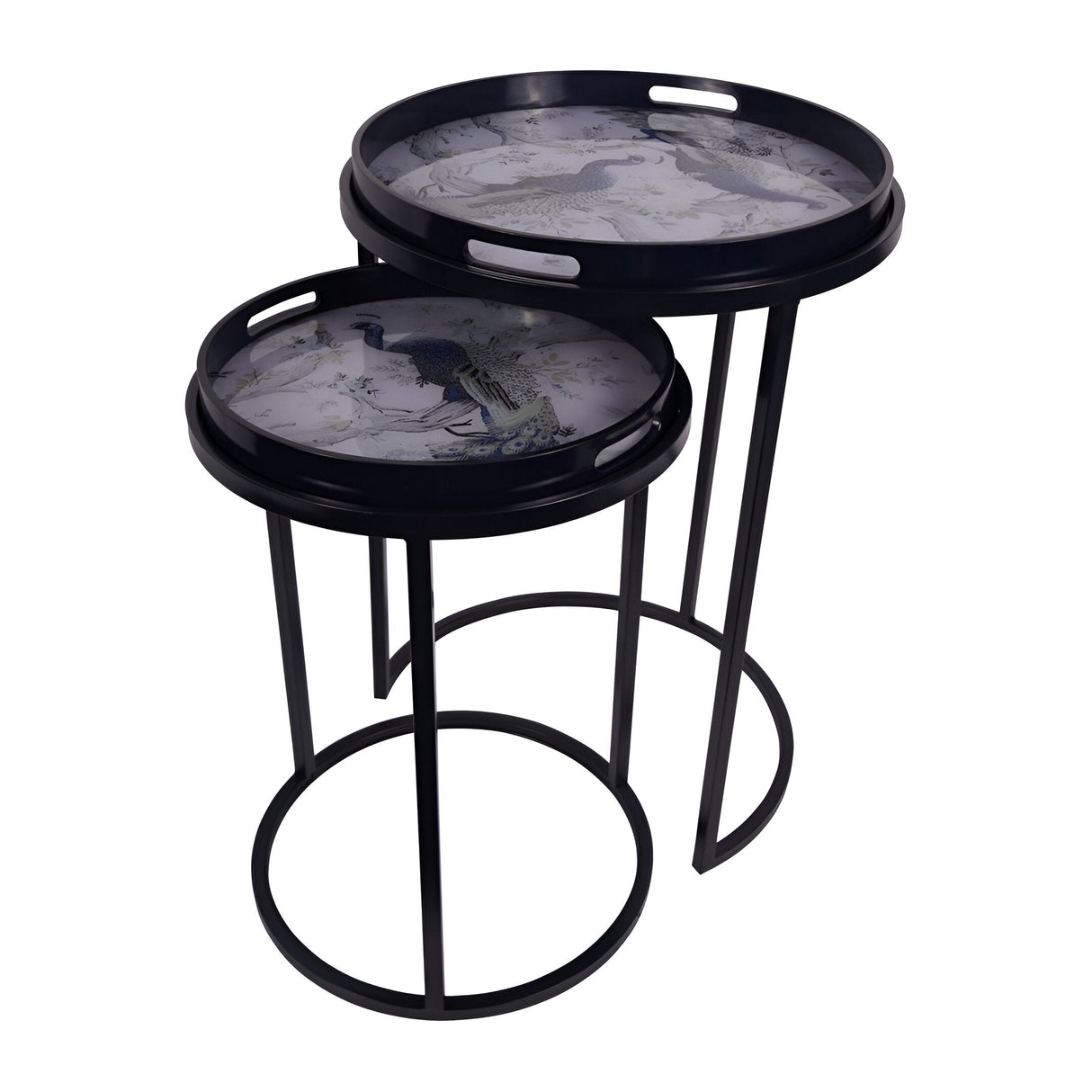 Laura Ashley Belvedere Peacock Print Set Of 2 Side Tray Tables - Black