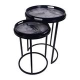 Laura Ashley Belvedere Peacock Print Set Of 2 Side Tray Tables - Black