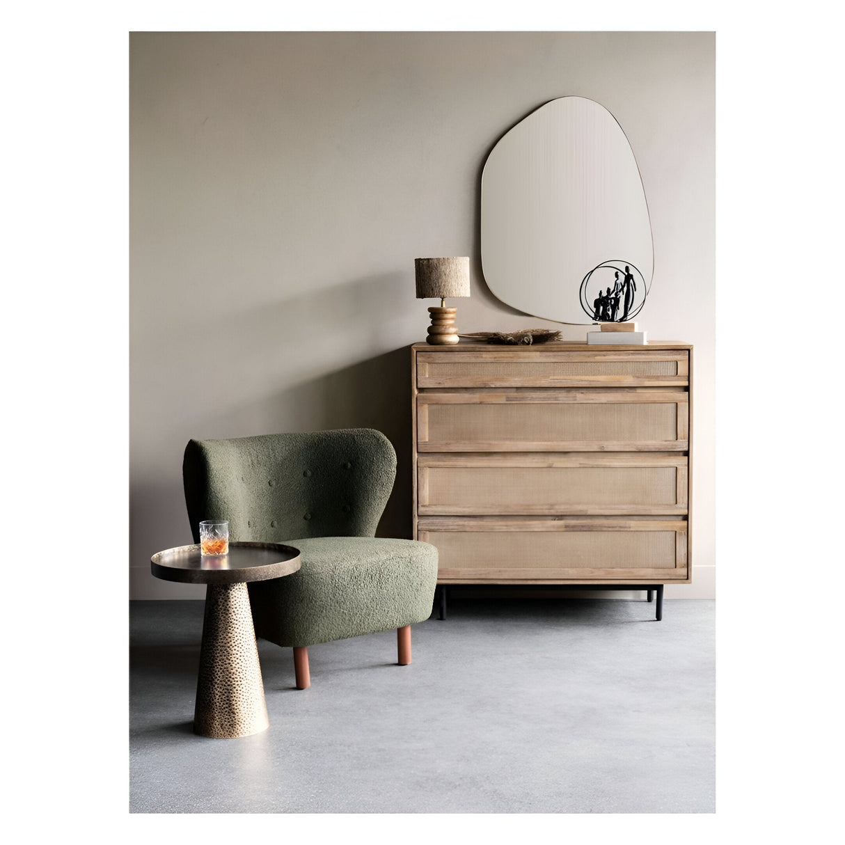 Leon Small Wood Table Lamp - Brown With Silk Jute Shade