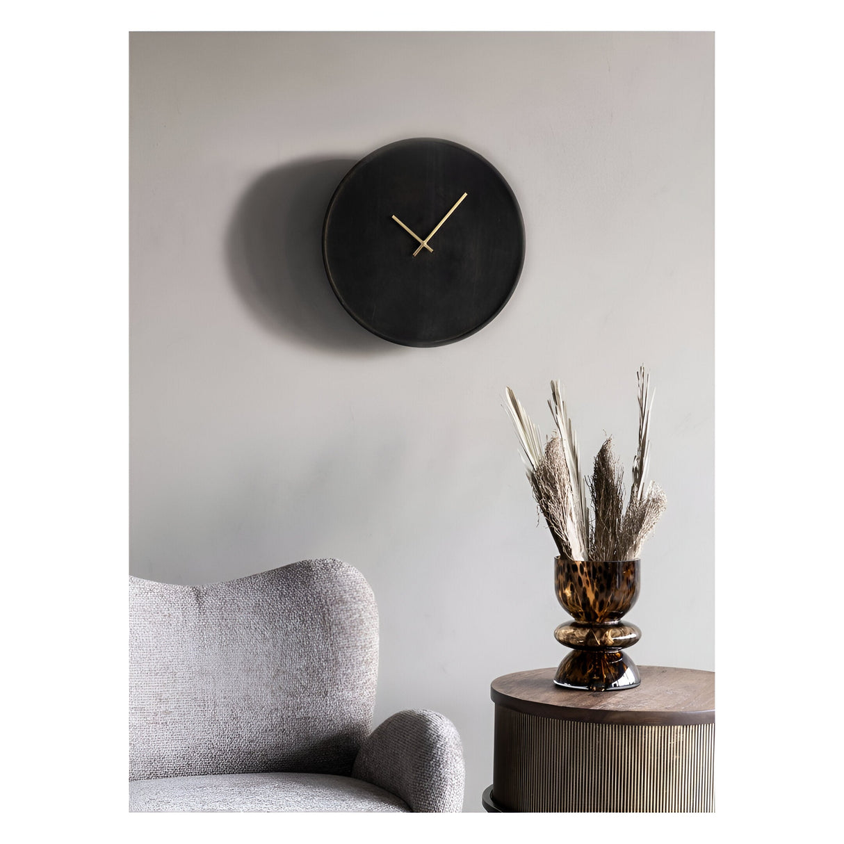 Mango Wood Bowl Wall Clock 41cm - Smoked Black