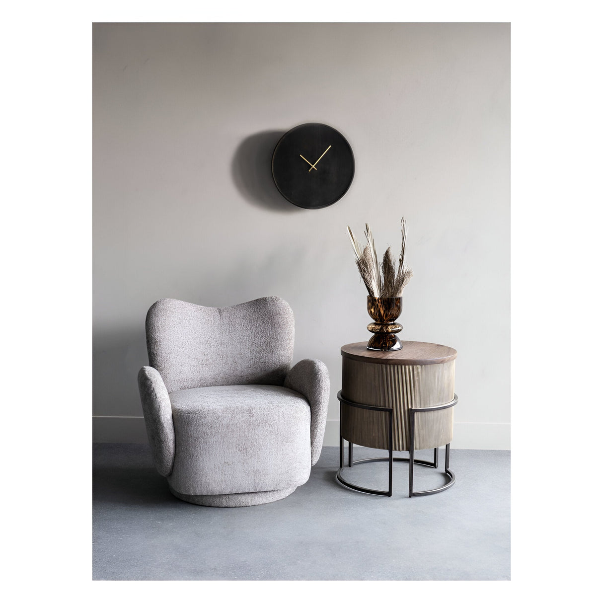 Mango Wood Bowl Wall Clock 41cm - Smoked Black