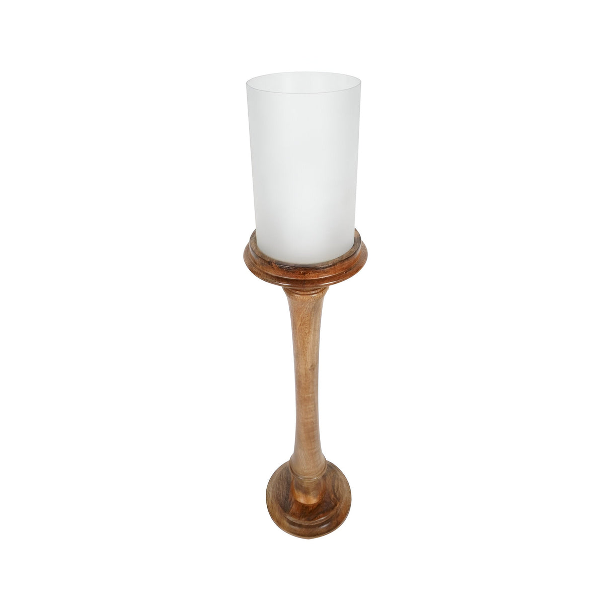 Laura Ashley Large Wooden Pedestal Hurricane With Frosted Glass - Brown