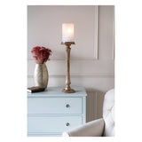 Laura Ashley Large Wooden Pedestal Hurricane With Frosted Glass - Brown
