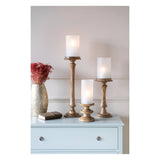Laura Ashley Large Wooden Pedestal Hurricane With Frosted Glass - Brown
