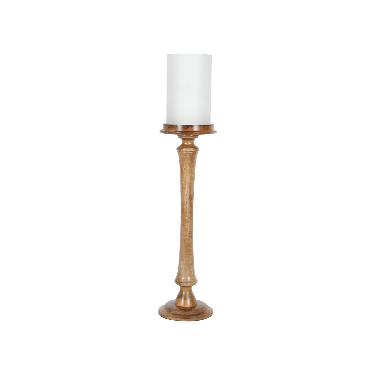 Laura Ashley Large Wooden Pedestal Hurricane With Frosted Glass - Brown