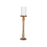 Laura Ashley Large Wooden Pedestal Hurricane With Frosted Glass - Brown