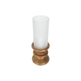 Laura Ashley Wooden Plinth Hurricane With Frosted Glass - Brown